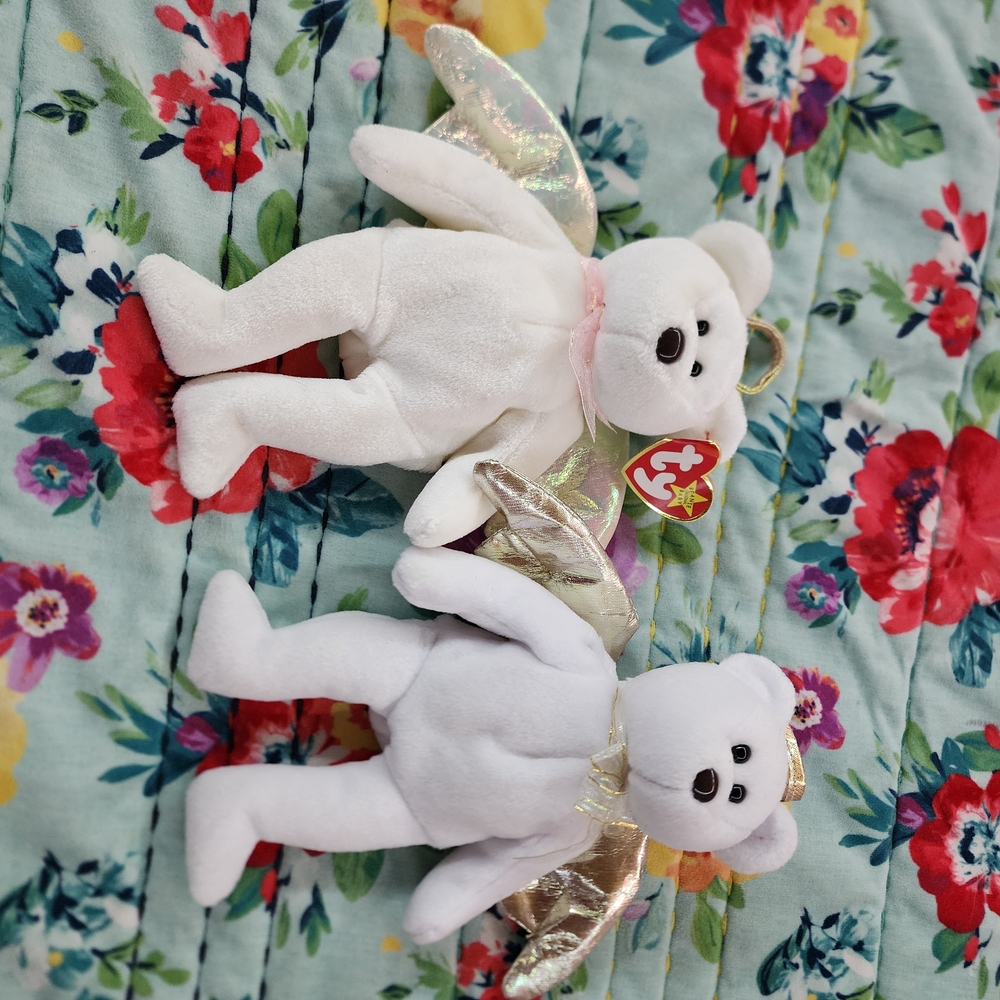TY Beanie Babies White Angel Bear Plush Duo